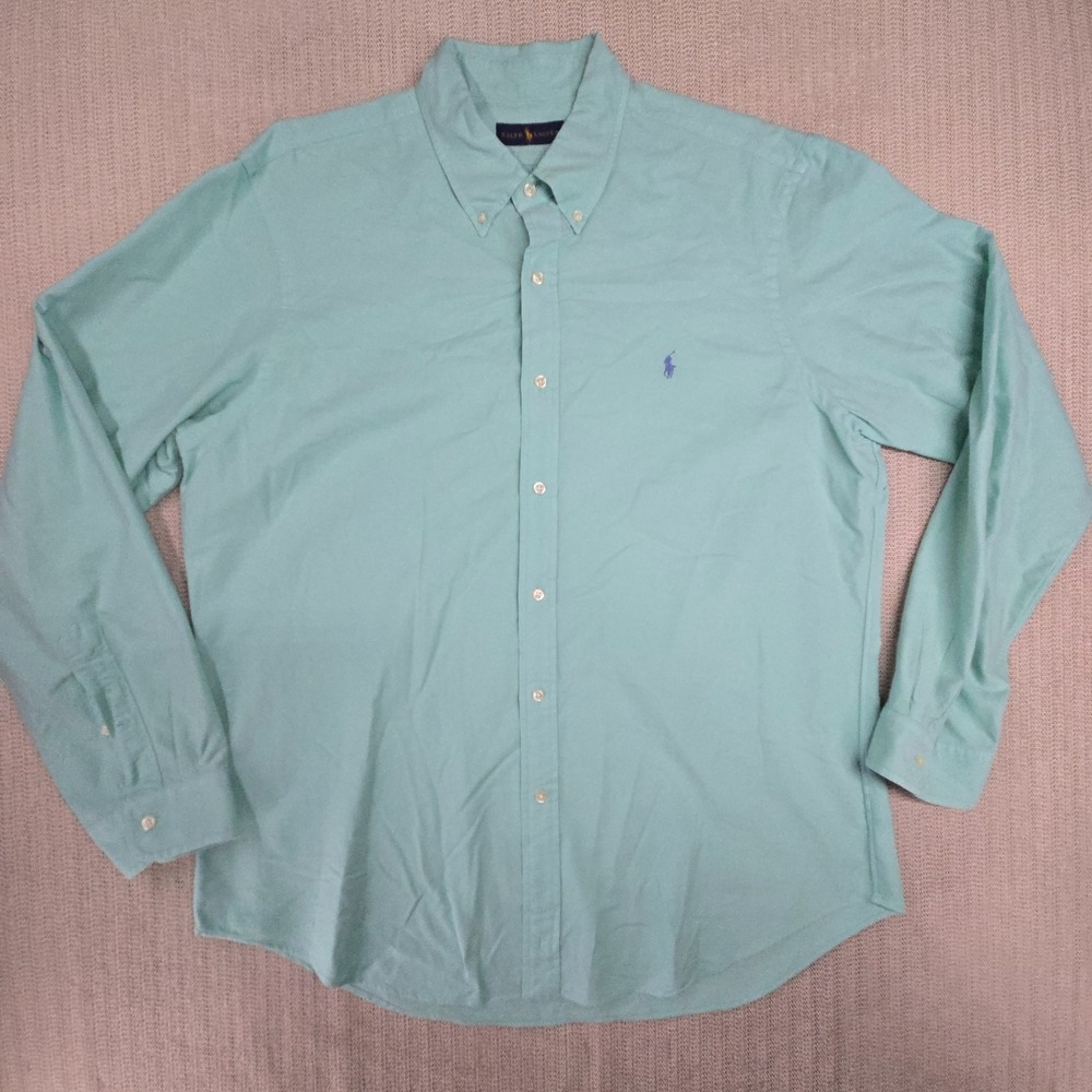 Polo Ralph Lauren Shirt Mens XL Aqua Blue Longe Sleeve Button Up Purple Pony
